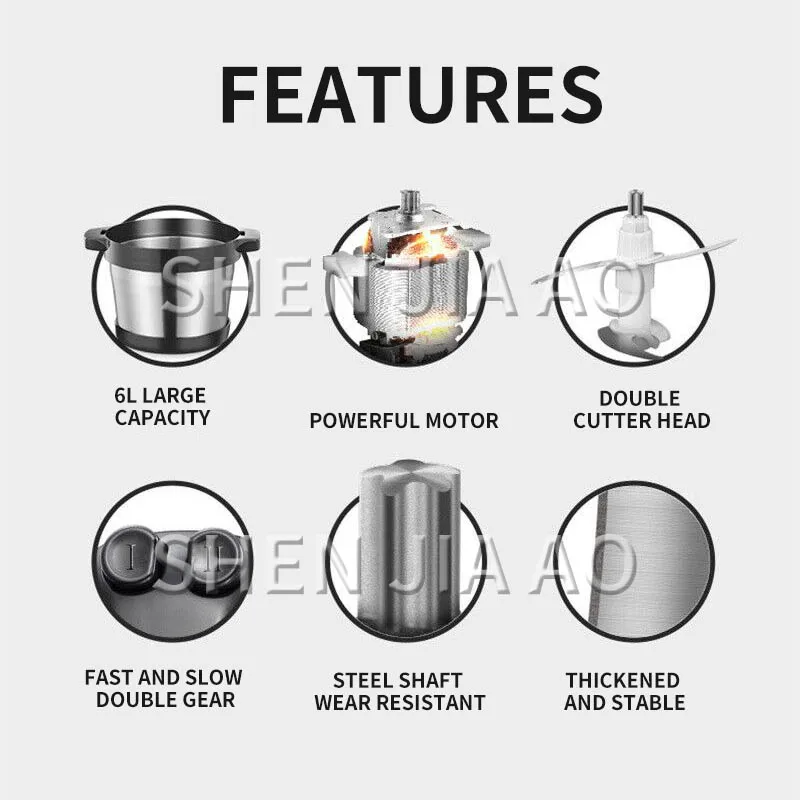 6L Multi-Function ไฟฟ้าบดเนื้อ NSS-006อัตโนมัติสแตนเลสสตีล Slicer ครัวเครื่องปั่นอาหาร