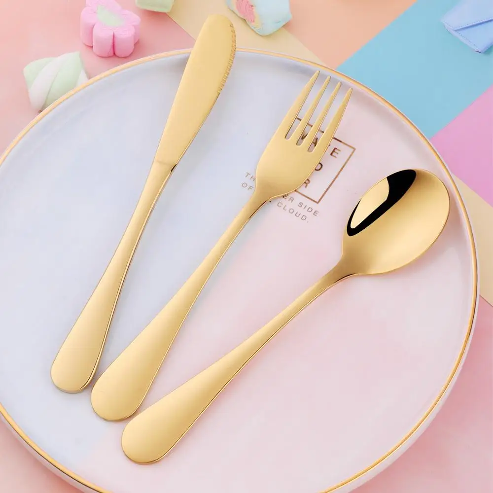 3pcs/set Colorful Children Stainless Steel Cutlery Set Tableware Kids metal Dinner Knives Forks soup spoon Sets Food Dining Set