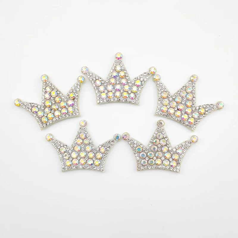 5.3*3.5CM Felt Backside Diamond Pearl Crown Patches Appliques For Craft Clothes Sewing Supplies DIY Hair Clip Accessories