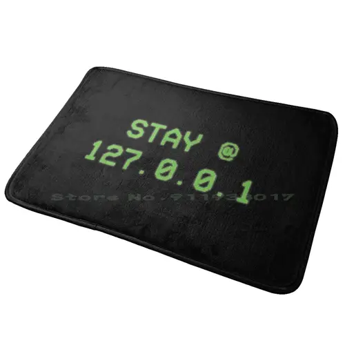 Stay @ 127.0.0.1 로컬호스트 재미있는 마스크 페이스 긱 기술 입구 문짝 매트, 목욕 매트, 녹색 버섯, 정원 자연 그루비 러그 