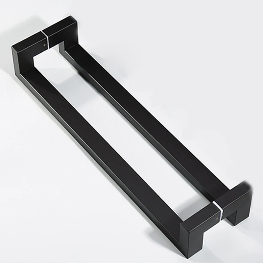 

Stainless steel thickened black square tube double curved glass door handle bathroom handle with frame without frame 600mm/800mm