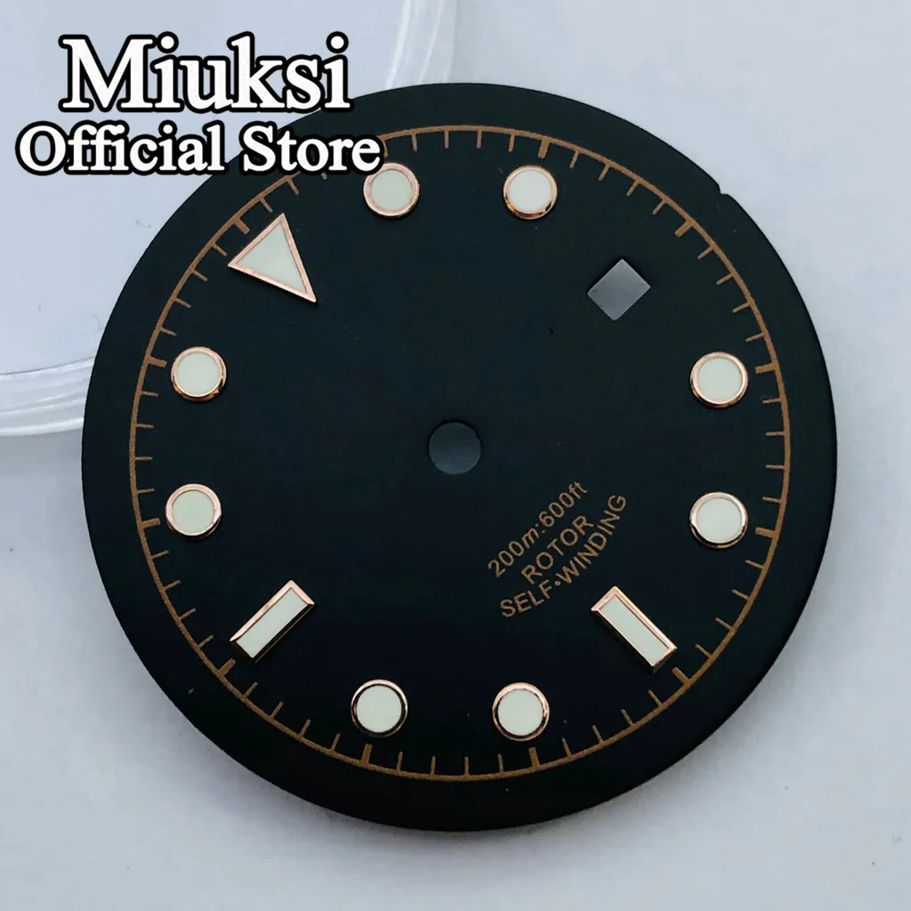 Miuksi 33.5mm black blue green watch dial luminous dial fit NH35 ETA2824 2836 Miyota 8215 Mingzhu DG2813 3804 PT5000 movement