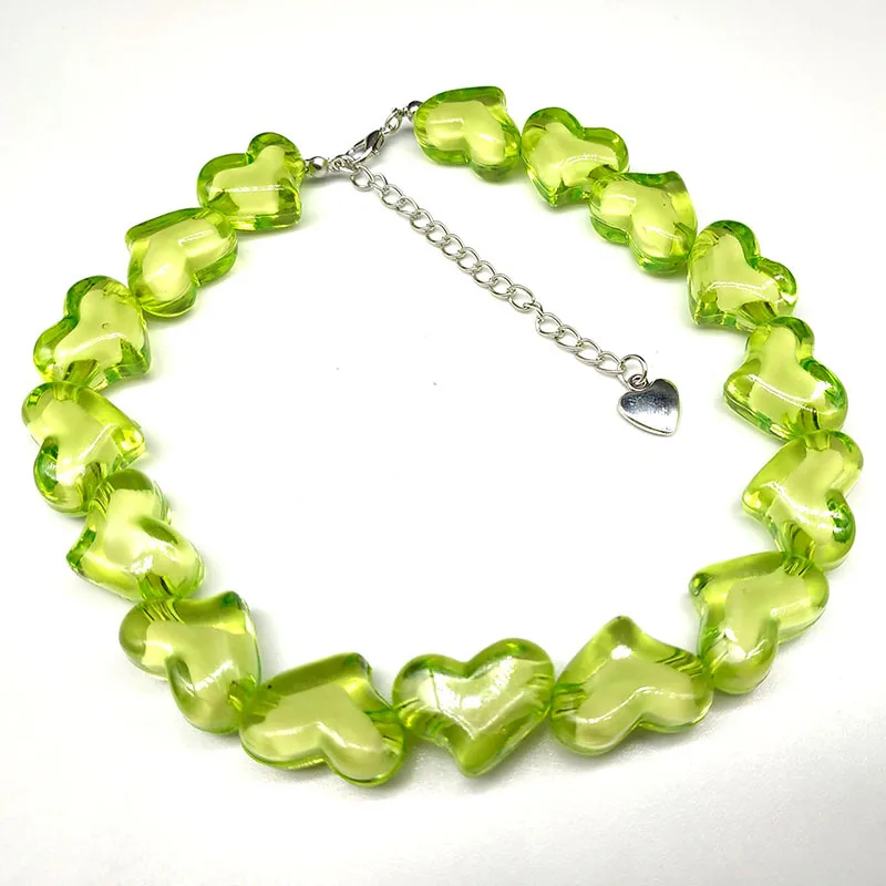 Punk Hiopop Acrylic Heart Beads Choker Necklace for Women Hiphop Resin Geometric Collar Necklace Y2K Party Jewelry Gifts