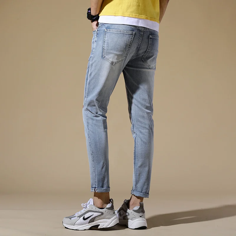 Summer Mens Autumn Crop jeans Insect Letter Embroidery Stretch Jeans fashion Man Casual Skinny denim trousers Ankle Length pants