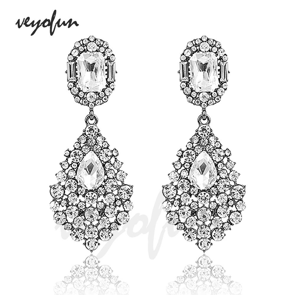 Veyofun Luxury Rhinestone Drop Earrings Classic Hyperbole Party Wedding Dangle Earrings for Women Fashion Jewelry New Gift