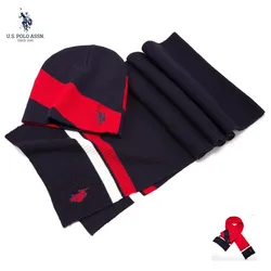 Us Polo Assn Autumn And Winter Men And Women's Hats And Scarves Set Knitted Hats Warm And Breathable Embroidery Scarf Two-piece