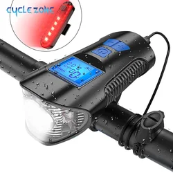 Bike Light Set USB Rechargeable Bicycle Headlight Taillight Bicycle Speedometer Odometer with Horn Fits All Mountain & Road Bike