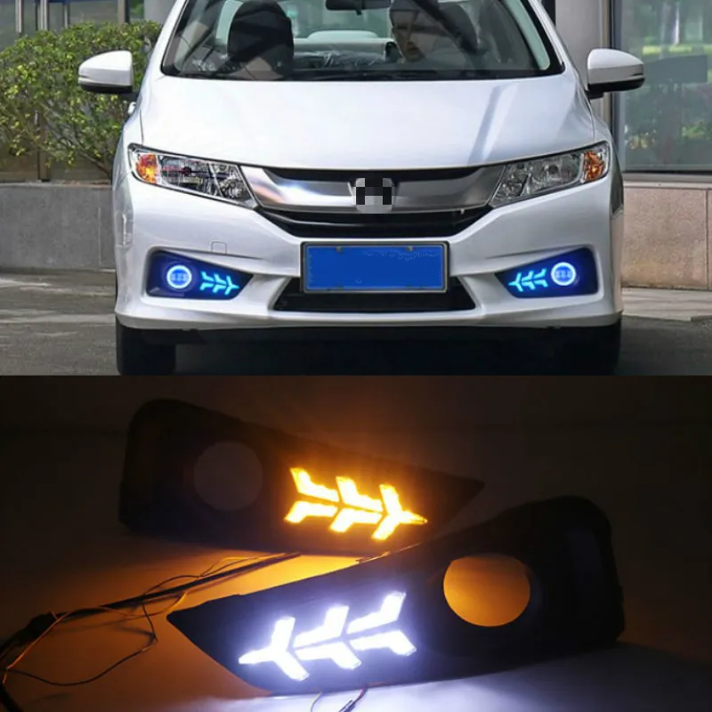 

2 шт 12 В LED DRL для Honda City 2015 2016 2017 с желтым Цвет лампа для поворотного сигнала Дневной светильник LED дневные ходовые огни светильник