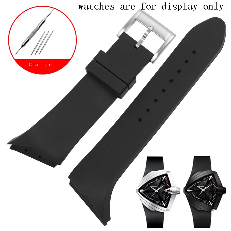 Yopo For Hamilton H24655331 H24615331 VENTURA Series Waterproof Silicone Strap Inclined  Rubber Black Men's Watchband