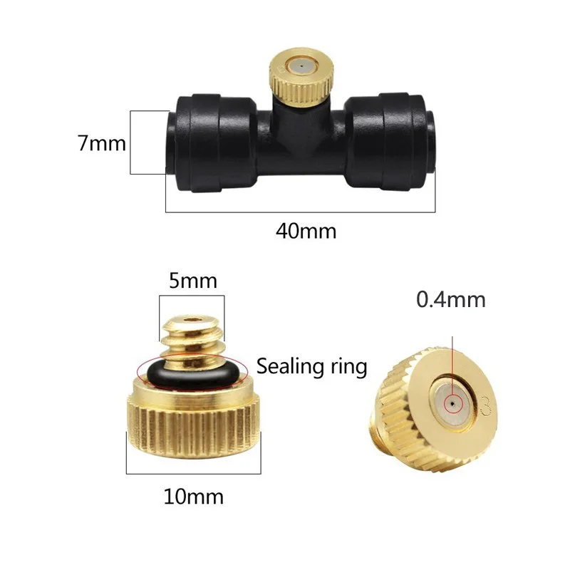 3/16’’ Thread 10-24 UNC Mist Nozzle With Quick-attach 1/4’’ Tube Fittings Fogger Brass Sprinkler Atomizer Water Sprayer 10 Pcs