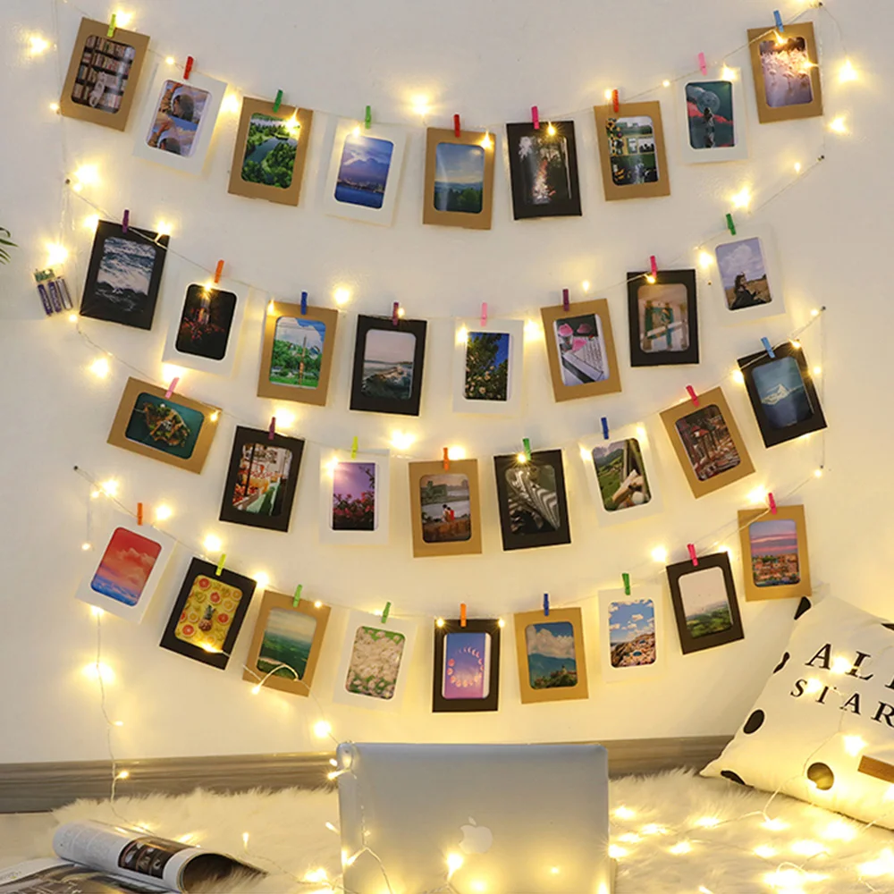 LED String Lights with 50 Colorful Clips for Hanging Pictures Photo Battery USB Operated Perfect Bedroom Wedding Wall Decor D30