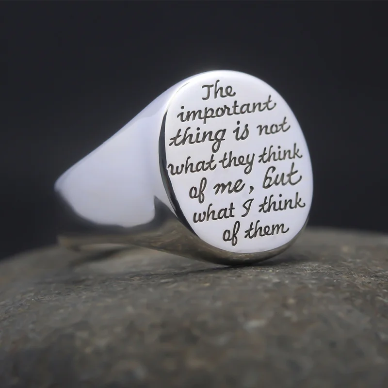 The Important Thing Is Not What They Think Of Me Women Seal Signet Letter Thumb Pinky 925 Sterling Silver Ring