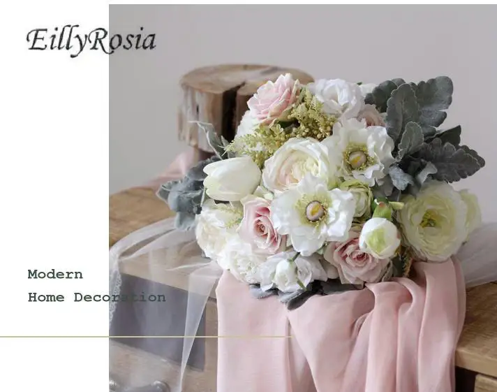 EillyRosia-ramo de novia coreano, rosa, blanco, flores naturales para novia, flor artificial, Anemone, Bruidsboeket