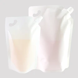 Milk Drink Storage Bags,Double-sided Glossy White Spout Pouches, Plastic Drink Packaging Bags with Hang Hole (Free Gift: Funnel)