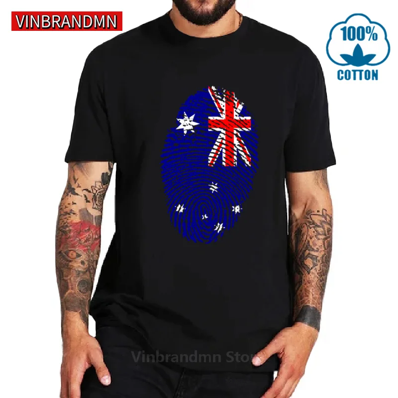 Australia Flag Fingerprint T shirts men Short Sleeve O-neck Cotton Tees Australian Patriotism Heart Tee shirt 2020 hot Promotion