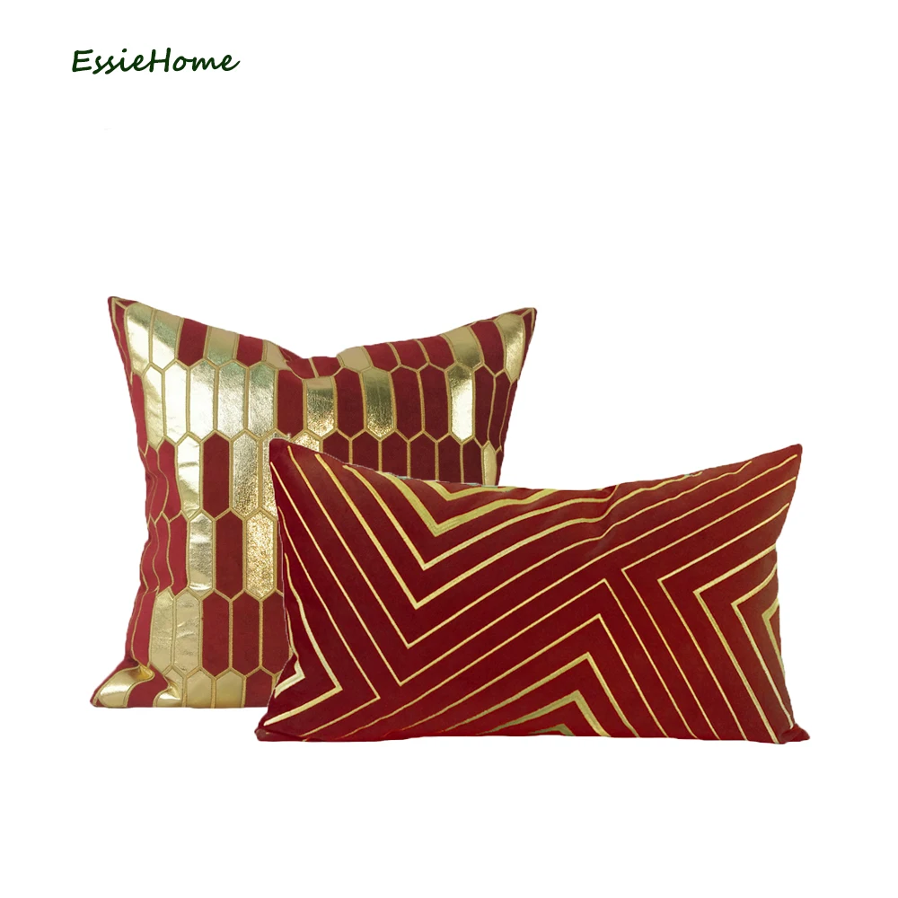 

ESSIE HOME Dark Red Velvet Syrah Red Wine Red Gold Embroidery Cushion Cover Pillow Case For Sofa Home Decor Sofa Pillow Throw