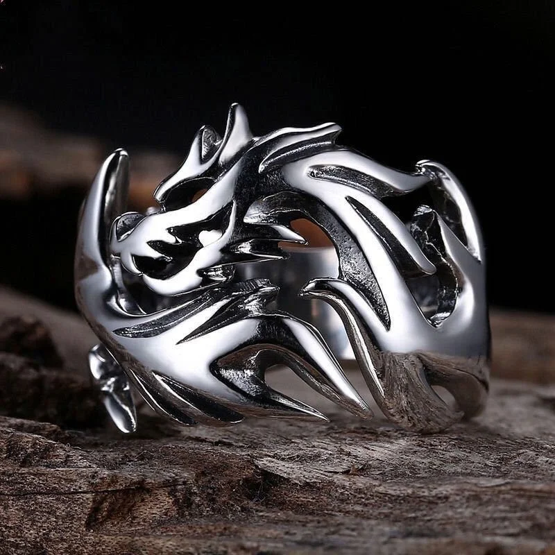 

Full silver domineering flame Dragon Silver Ring men's Retro Thai silver opening adjustable as old Sterling Silver Men's ring