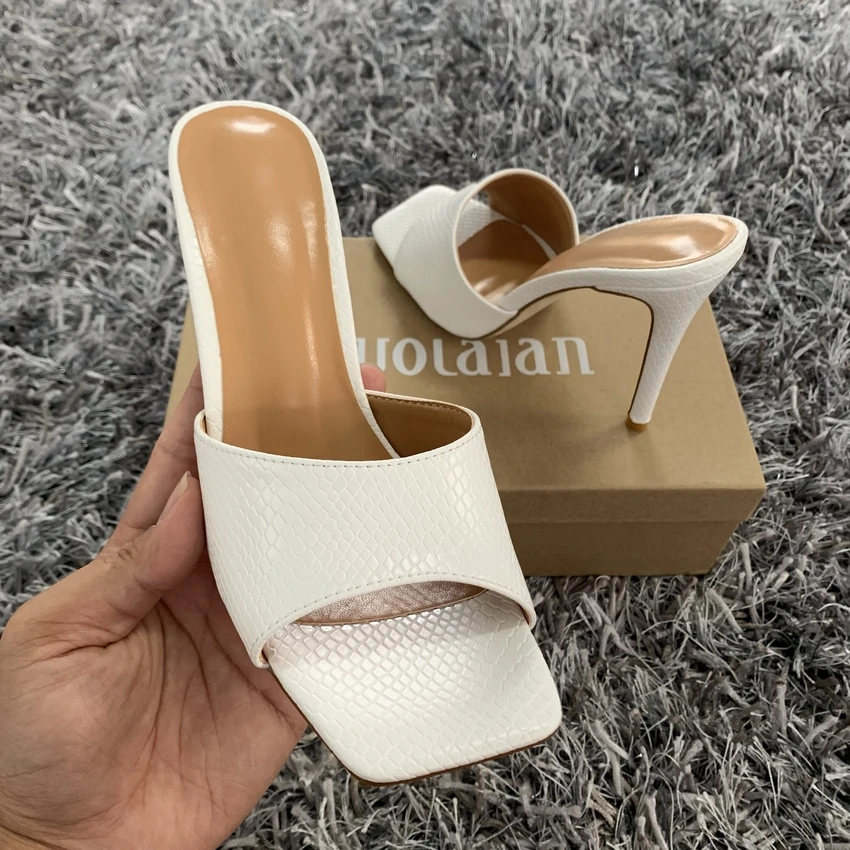 2022 Summer Women Pumps Square Toe Ladies Heel Mules Sexy Thin High Heels Sandals Slippers Female Fashion Woman Shoes 11CM