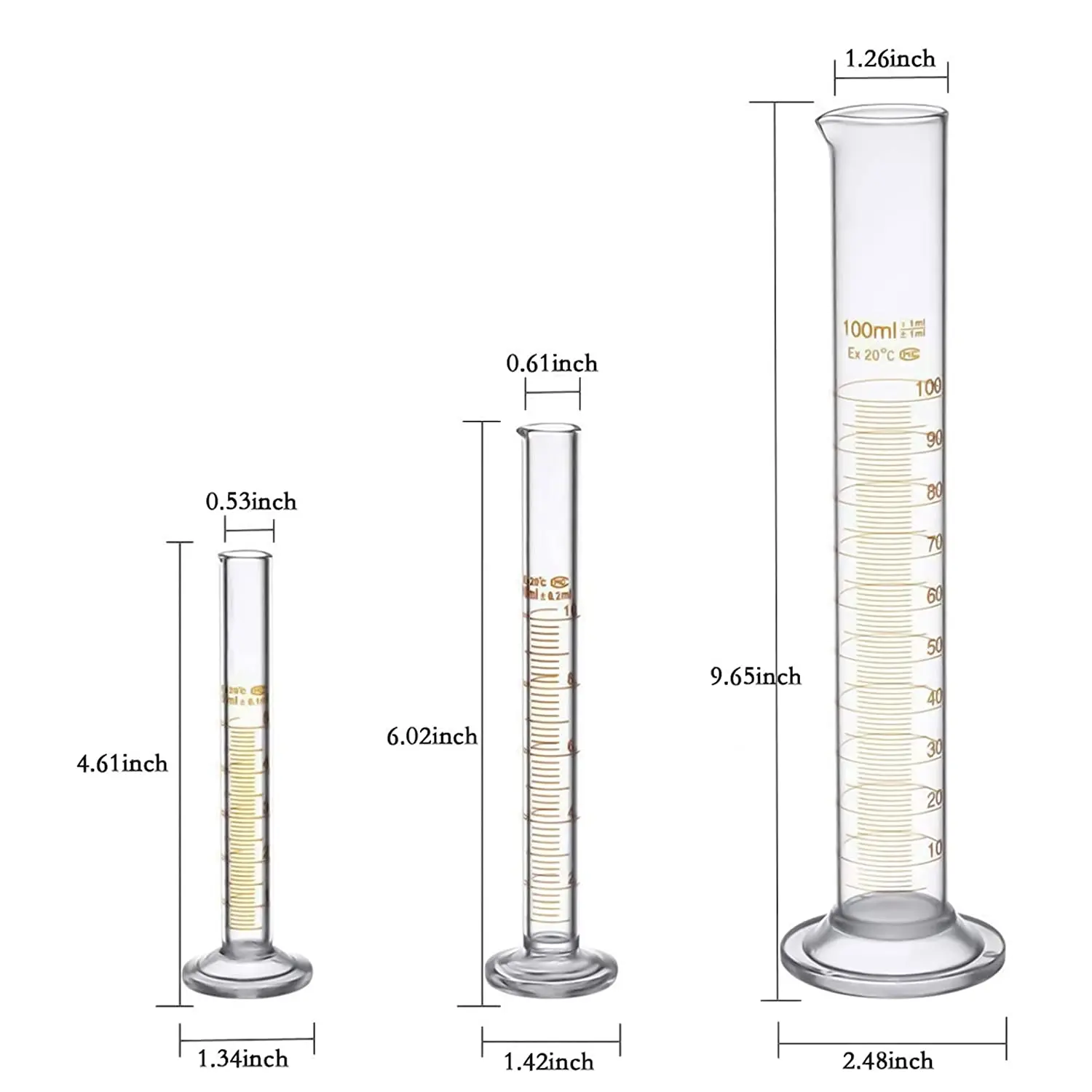 Glass Graduated Cylinder Set Thick Measuring Cylinders 5ml 10 ml 100ml with Glass Pipette Dropper Red Rubber Cap 3ml