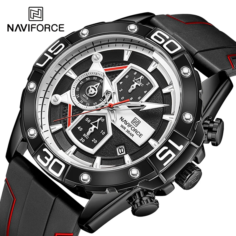 Men Quartz Watch NAVIFORCE 2021 New Fashion Leisure Sports Complete Date Luminous Watches Waterproof Silicone Wristband Clock