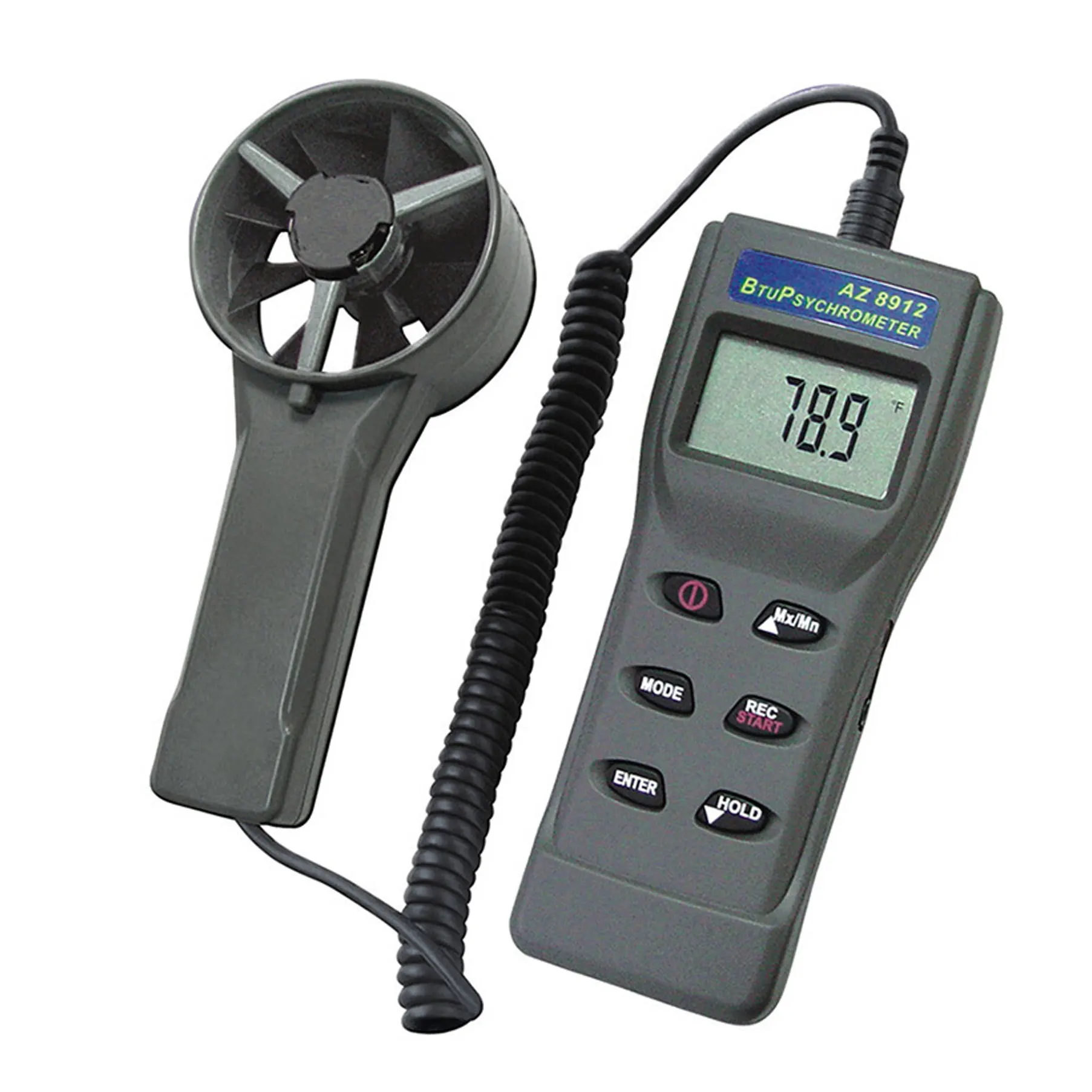 Digital AZ8912 Portable Remote Fan BTU Air Flow Meter with Humidity Wind Speed Meter Anemometer