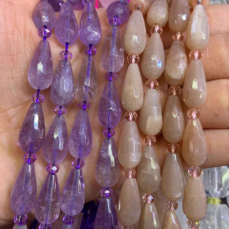 8x16mm Natural Amethyst Sunstone Stone Beads 15'' Faceted Drop DIY Loose Beads For Jewelry Making Beads Women Necklace Earring