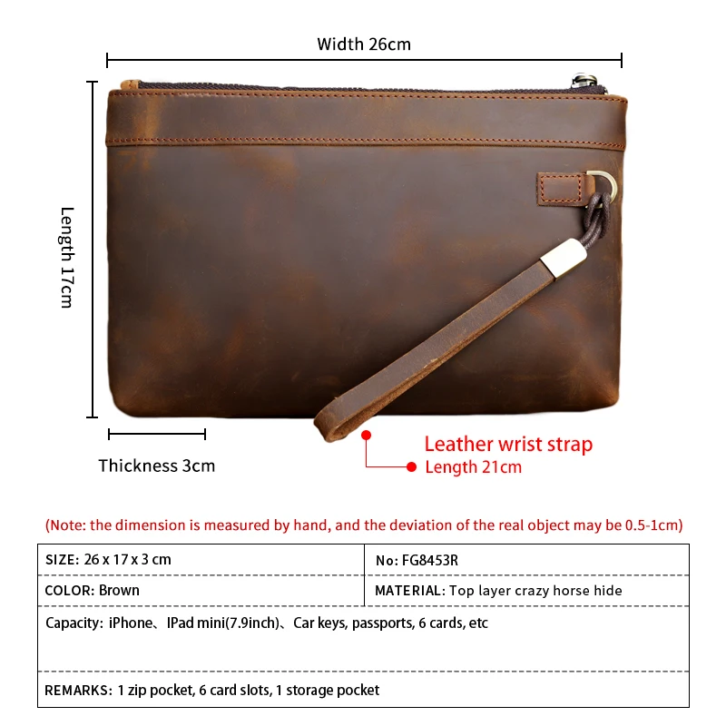 Handmade Genuine Leather Men Clutch Wallet Vintage Large Capacity Long Wallets For Male Portable Organizer Handbag Hand Bag Tote