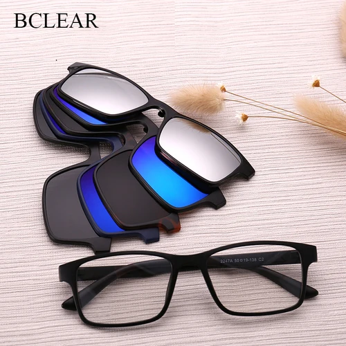 BCLEAR moda hombres mujeres TR90 montura de gafas con 5 lentes de sol Clip en gafas de sol graduadas polarizadas montura de gafas magnéticas