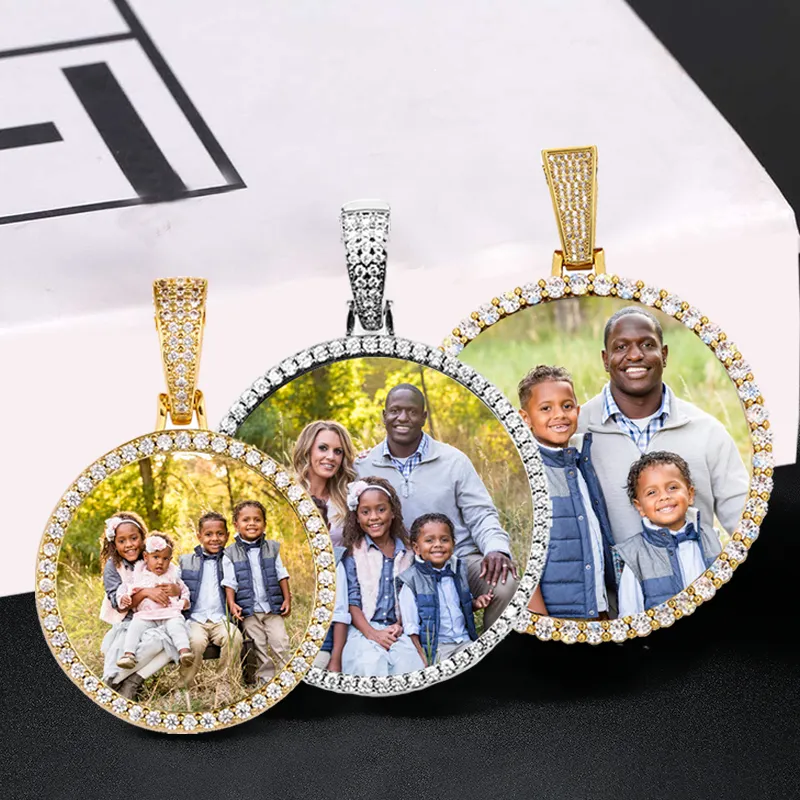 Round Memory Medallions Custom Photo Pendant Necklace For Men Hip Hop Jewelry Large Medium Small Size Pendant Zircon Chain Gift