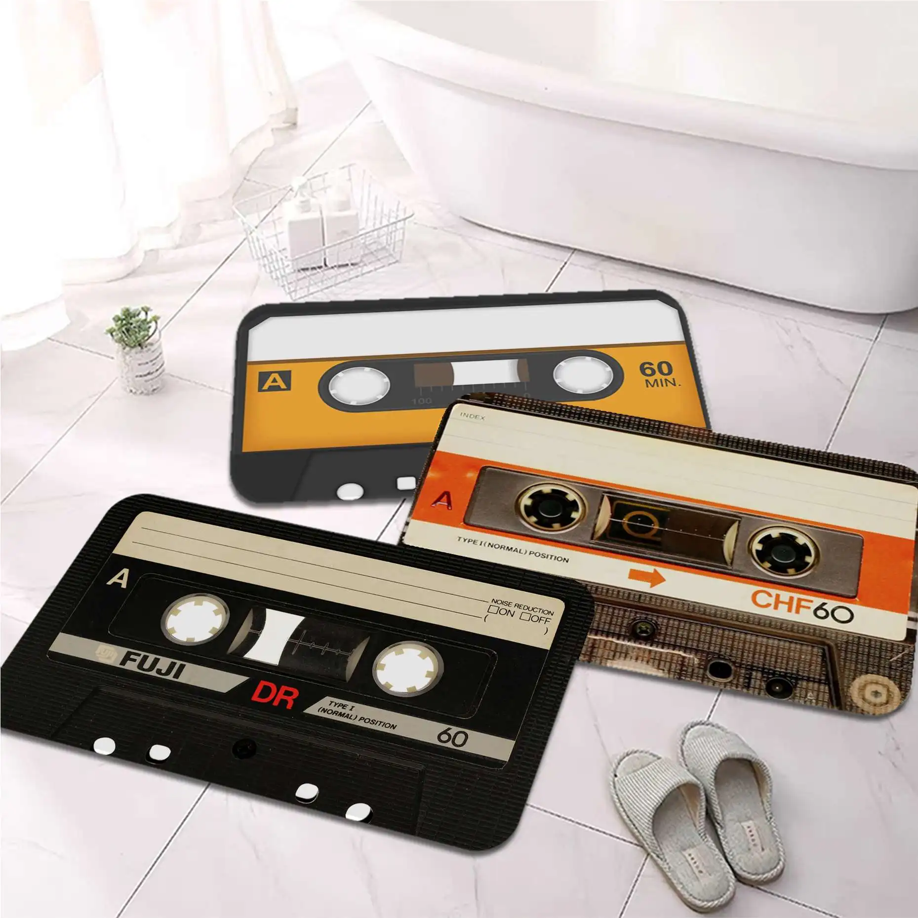 Retro Cassette Music Tape  Printed Flannel Floor Mat Bathroom Decor Carpet Non-Slip For Living Room Kitchen welcome Doormat