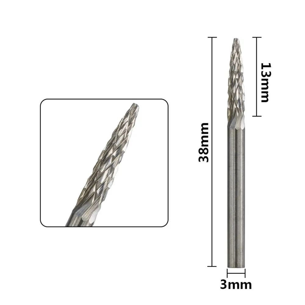 F3 Type Carbide Rotary File 10 Pieces 3Mm Shank Double Cut  Burrs for Dremel  Tools