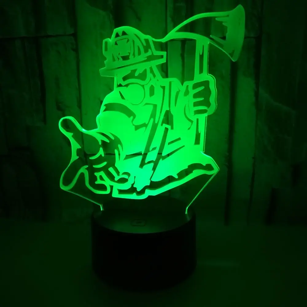 Novelty 3D Fireman Table Lamp LED USB Touch Button 7 Color lampada Fire Fighter Night Light Bedside Decor Light Fixture Gifts