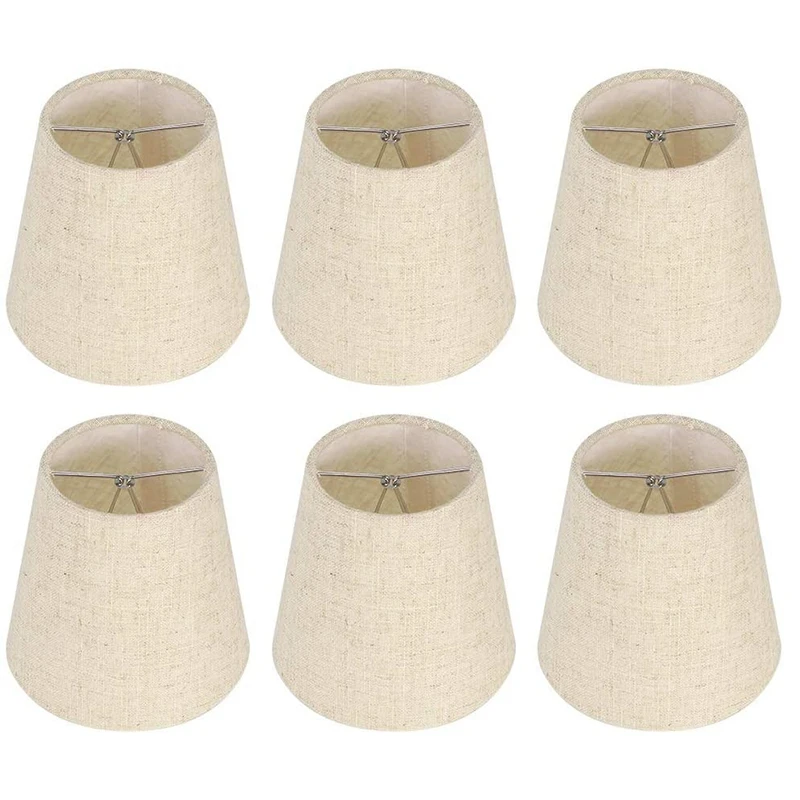 Small Lamp Shade Clip on Bulb Set of 6 for Candelabra Bulbs, Barrel Fabric Lampshade for Table Chandelier Wall Lamp