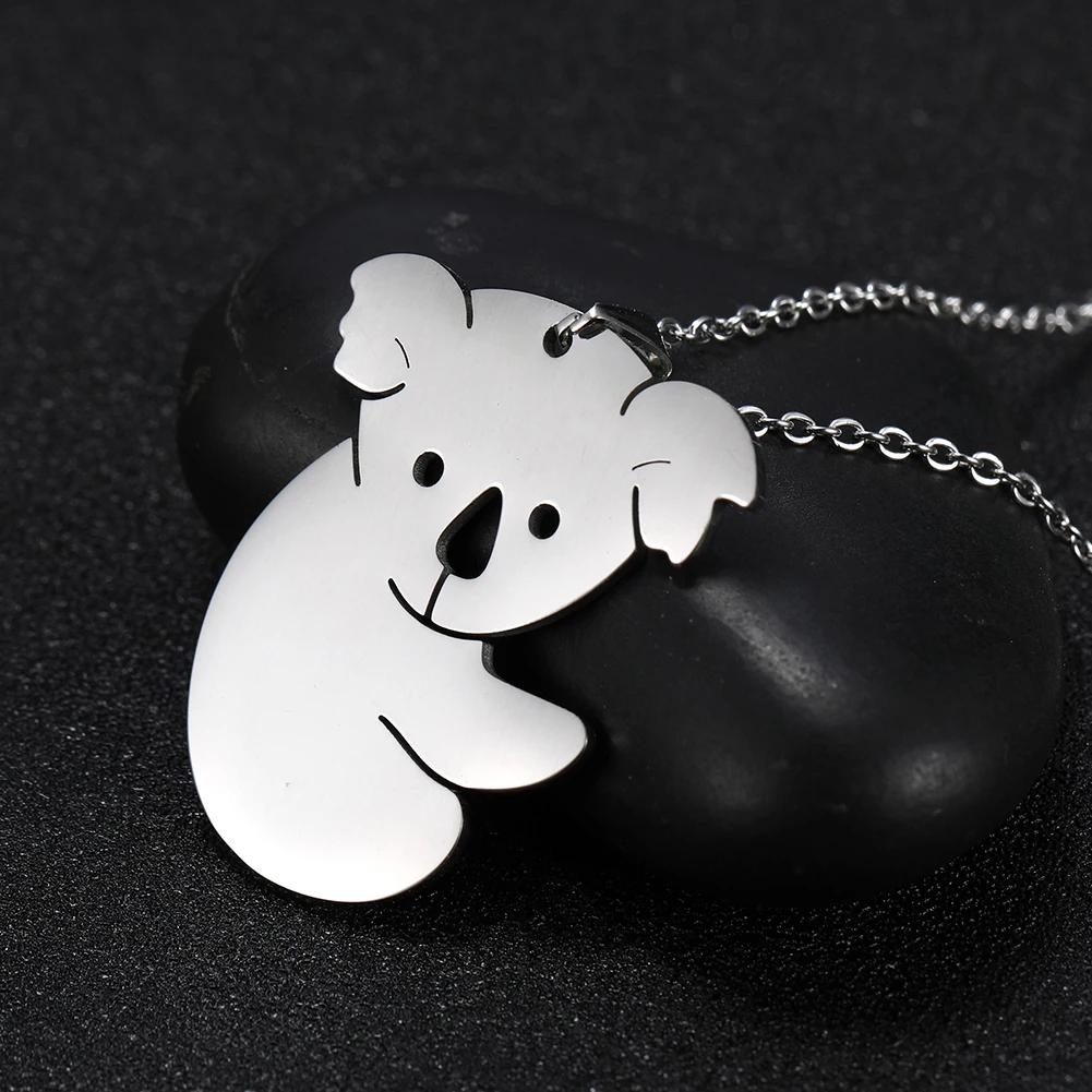 Cazador Cute Koala Pendant Necklace for Women Animal Mother Kids Neck Chains Mother Day Gift Wholesale Stainless Steel Jewelry