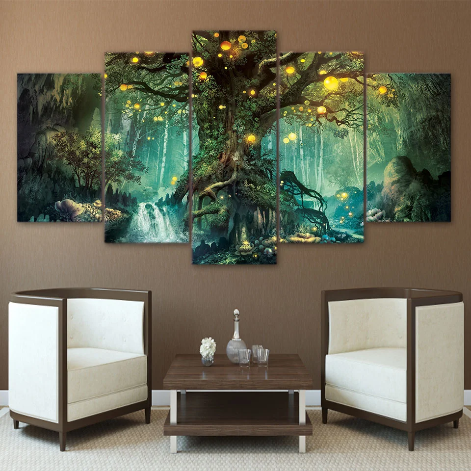 

5 Piece Wall Art Canvas Paintes Landscape Poster Enchanted Tree Scenery Painting Pictures for Living Room Home Decoration