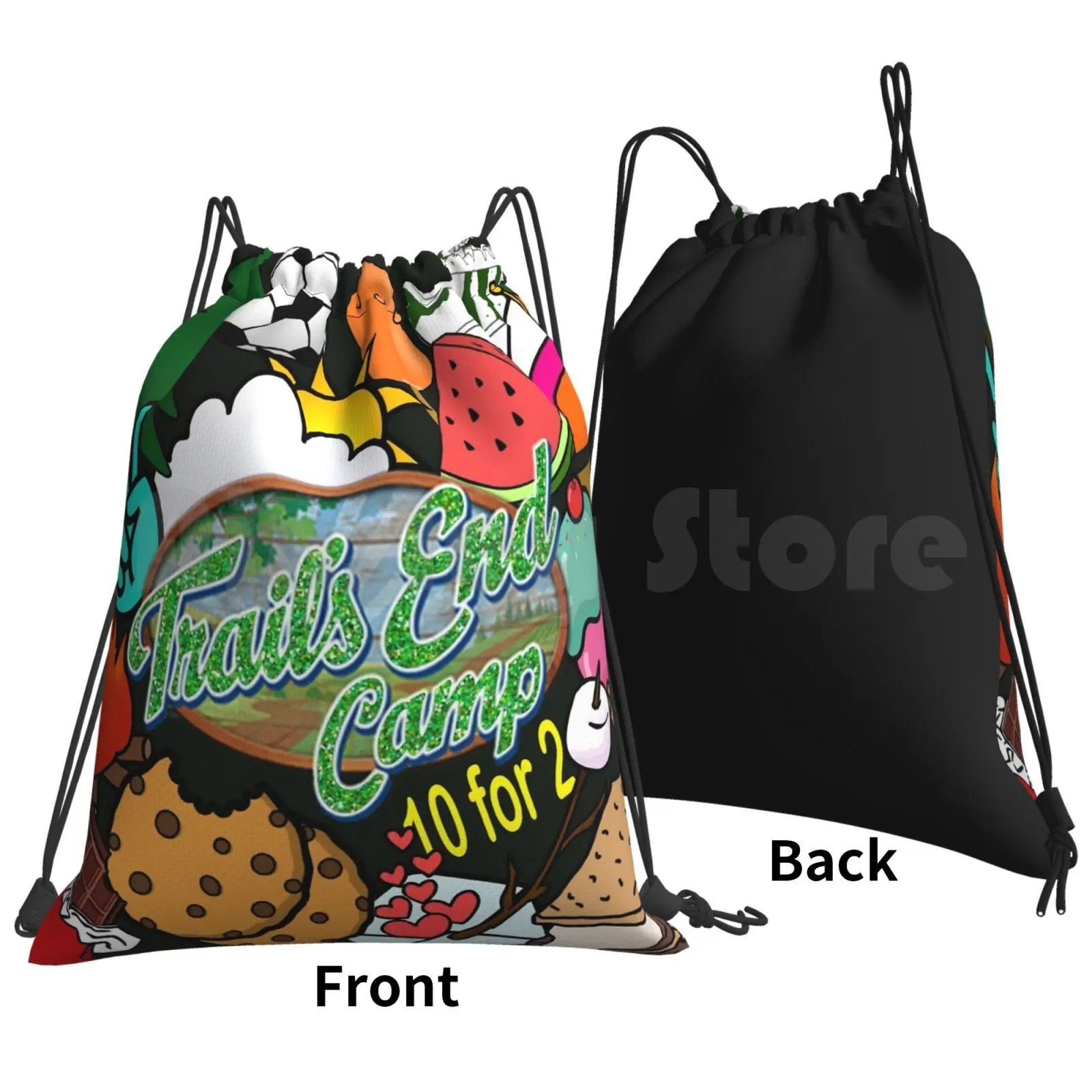 Trails End Camp Backpack Drawstring Bags Gym Bag Waterproof Trailsend Green White Green And White Summer Camp Sleep Away