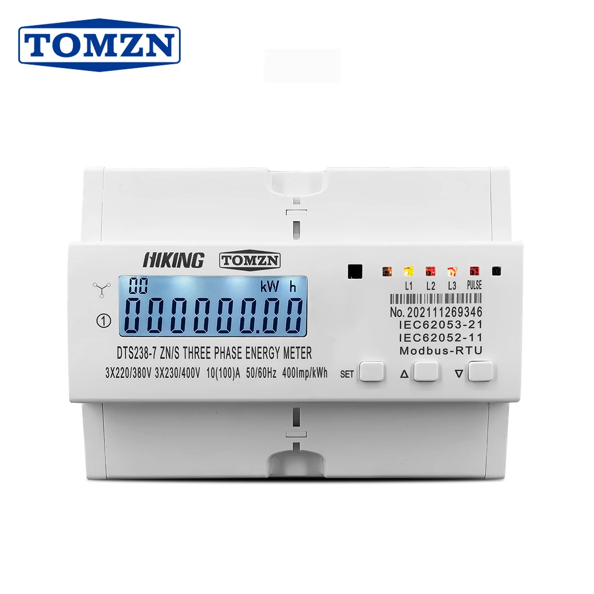 TOMZN 3-fazowy licznik energii KWH na szynę DIN 3*220V 380V 400V 50Hz 60Hz napięcie prąd DTS238-7 ZN/S z RS485 MODBUS-RUT