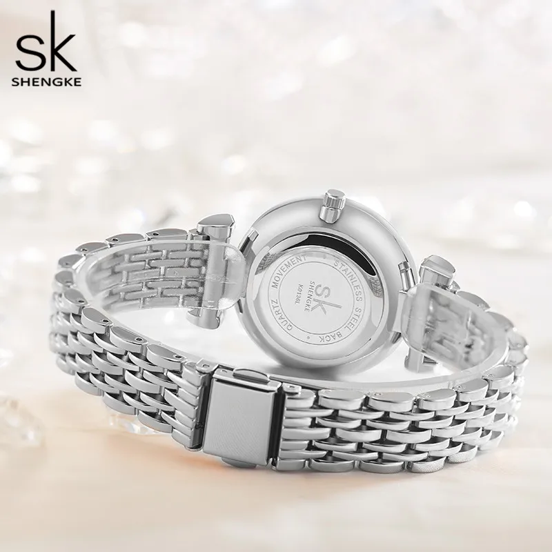 Shengke Bracelet Women Watch Silver Classical Wristwatch Gift for Women Original Design Watch Relógios Femininos