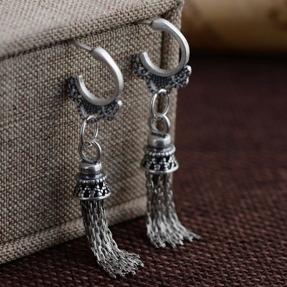 

FNJ 925 Silver Earrings for Women Jewelry 100% Pure Original S925 Silver Sterling Drop Earring Tassel Chain