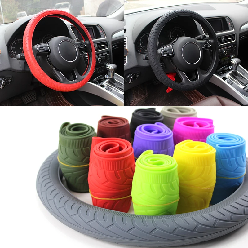 Car Styling 1pcs Multi Color Silicone Auto Steering-Wheel Cover Anti-slip Silicon Steering Wheel Cover Automobiles Accessories