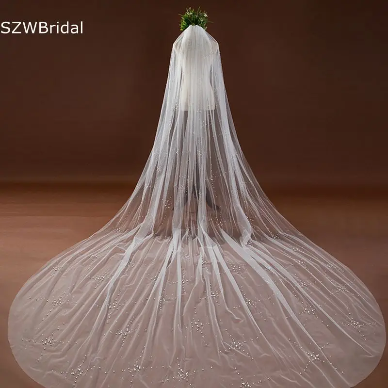 3 Meter Cathedral Wedding veils Pearls Beaded Bridal veil Sluier Sexy Weeding accessoire Wianek komunijny