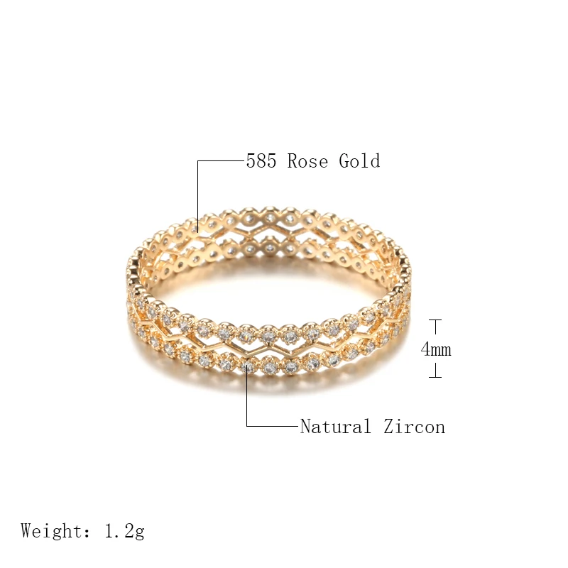 Kinel New Arrivals 585 Rose Gold Ring Double Row Micro-wax Inlay Natural Zircon Hollow Rings Women Wedding Party Fine Jewelry