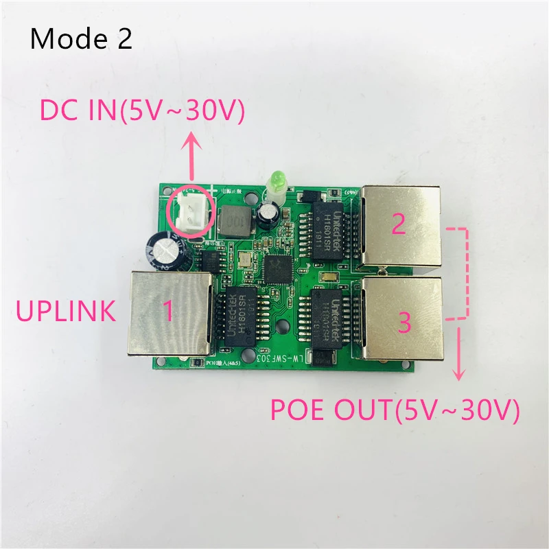 Reverse power supply POE switch POE IN/OUT5V/12V/24V 75W/2=38.5W 100mbps 802.3AT 45+78- DC5V~30V long distance series Force POE