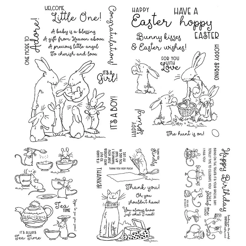 Have A Hoppy Easter Tea Time Rats Cats Rabbits Clear Stamp Match Cutting Dies DIY Crafts Card Making Scrapbooking Supplies 2021