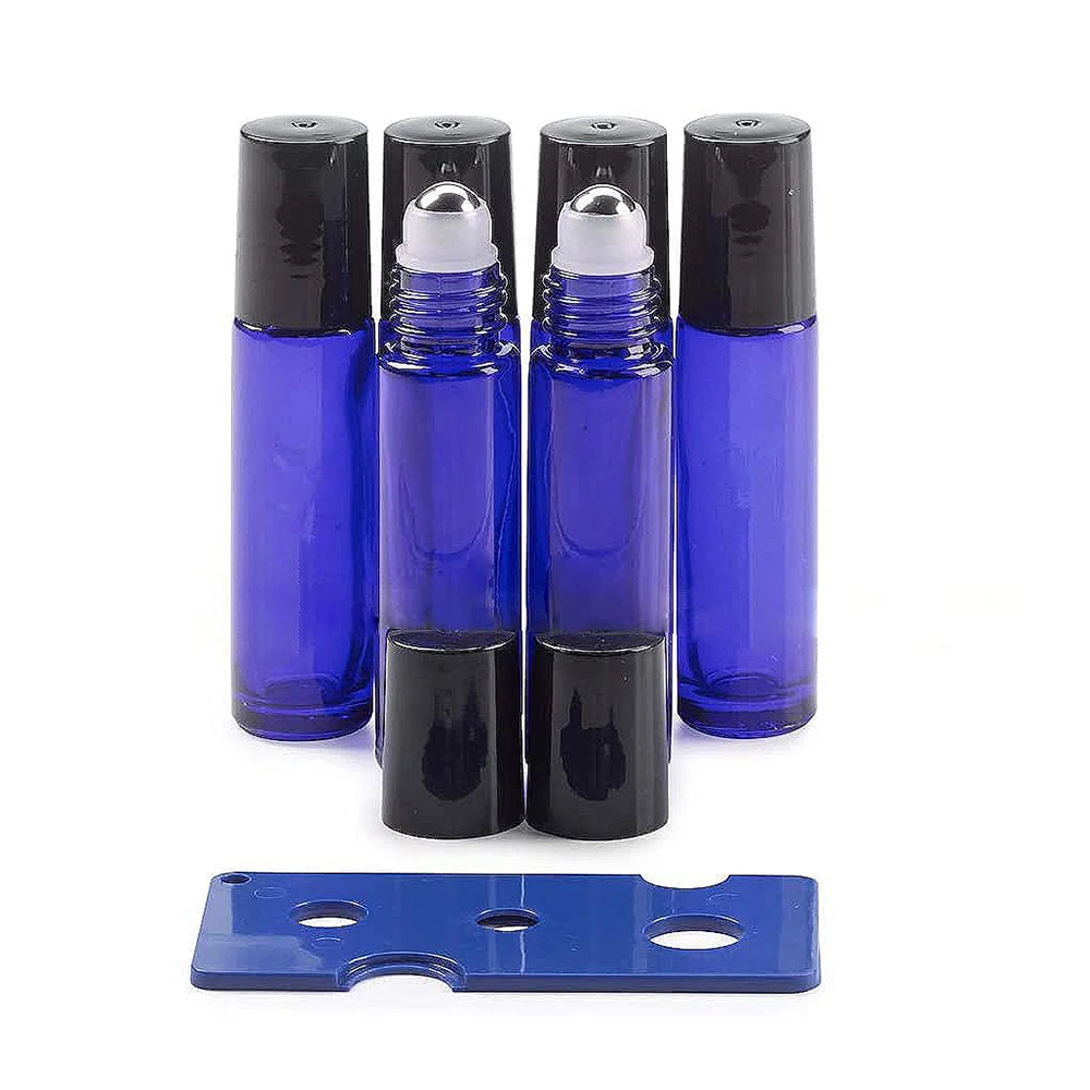 Confezione da 6 bottiglie Roll-on in vetro ambra blu cobalto da 10 ml con sfere a rulli in acciaio inossidabile, bottiglie a rullo di olio essenziale