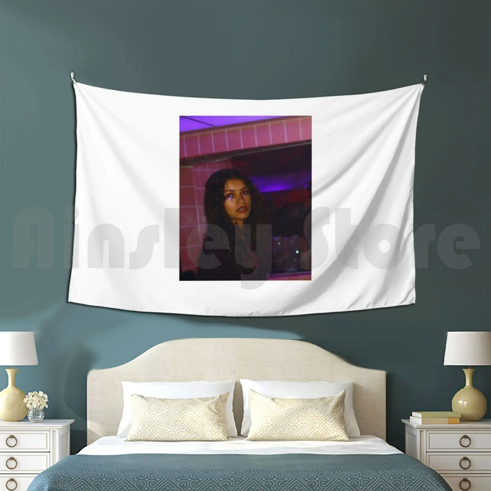 Zendaya tapisserie fond tenture murale Zendaya Rue Euphoria chanteur célébrité Hollywood Vintage film esthétique