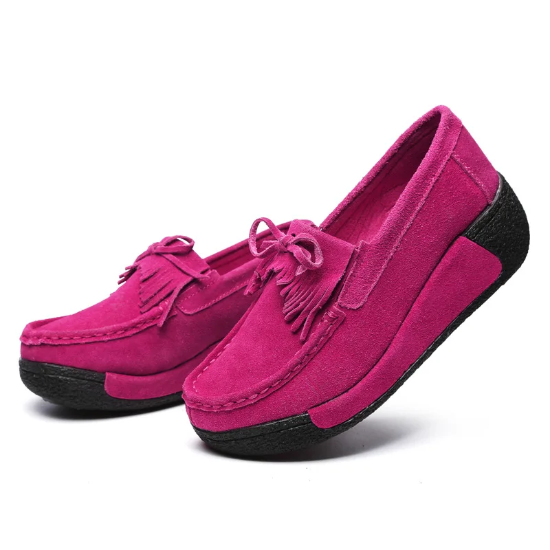 Women Genuine Leather Flats Platform Loafers Woman Creepers Lace Up Driving Moccasins Female Casual Shoes Sapato Feminino 659