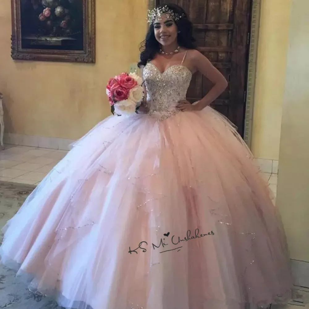 Pink Luxury Crystals Quinceanera Dresses 2020 Puffy Vestido de Debutantes e 15 anos Ball Gown Debutante Gown Sweet 15 Dress