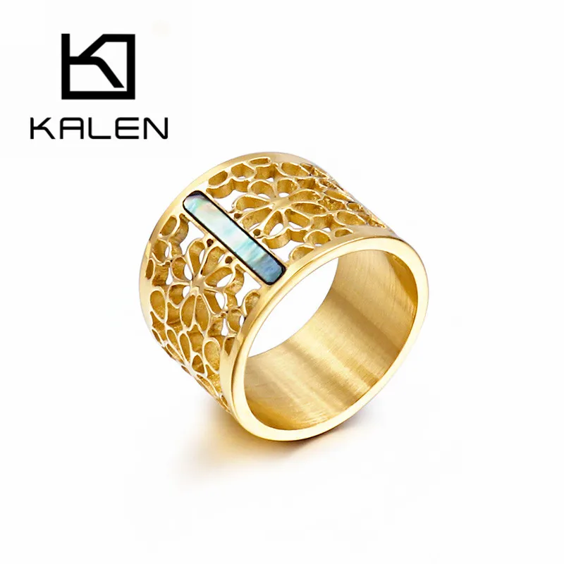 KALEN New Stainless Steel Rings For Women Fashion Hollow Branch Flower Gold Color Rings Mujer Bague Party Jewelry