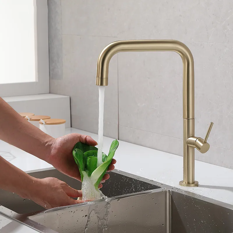 New Kitchen Faucet Brush Gold Sink Mixer Tap Rotation kitchen mixer taps brass Hot and Cold Single Lever